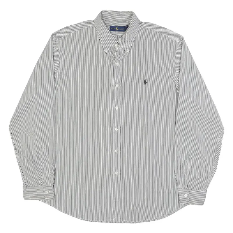 Ralph Lauren Mens Blue & White Stripe Shirt 2Xl Cotton Long Sleeve Button Collar 1