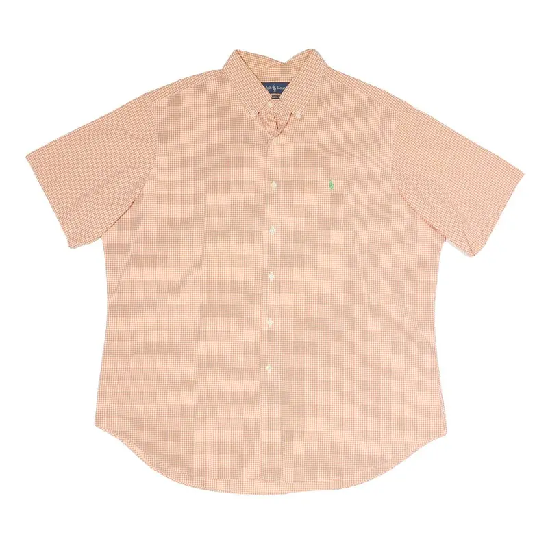 Ralph Lauren Mens Orange & White Check Shirt Xl Cotton Blend Button Down Short 1