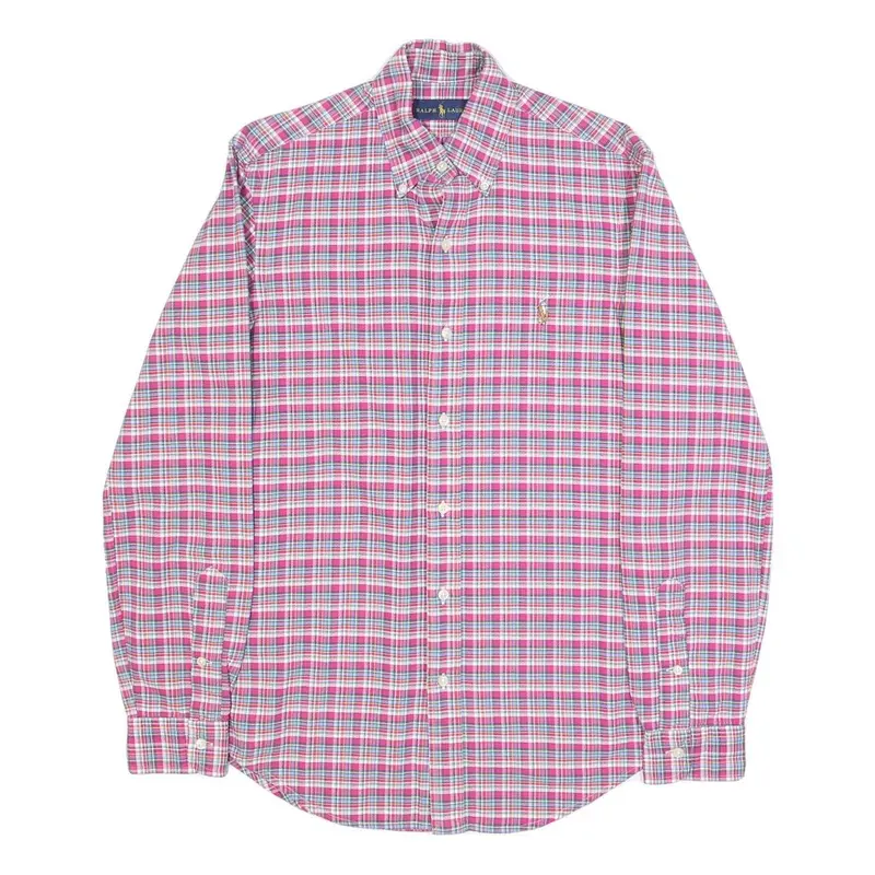 Ralph Lauren Mens Pink & Blue Check Shirt Xs Button-Down Collar Long Sleeve 1