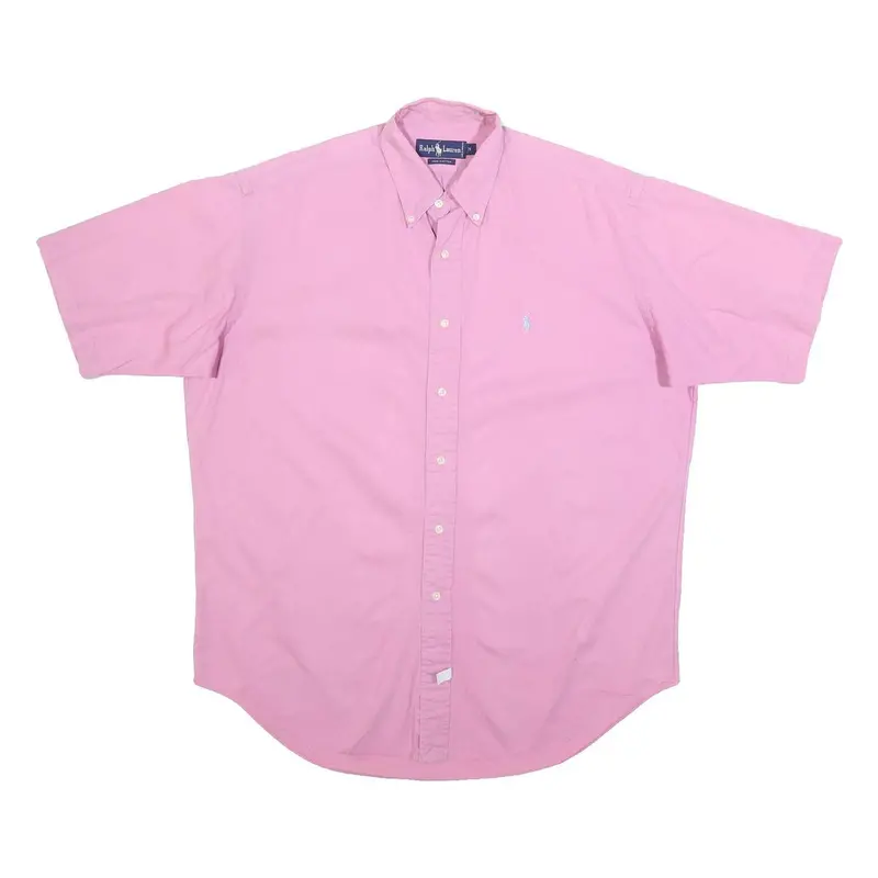Ralph Lauren Mens Pink Cotton Short Sleeve Shirt Xl Button Down Casual 1