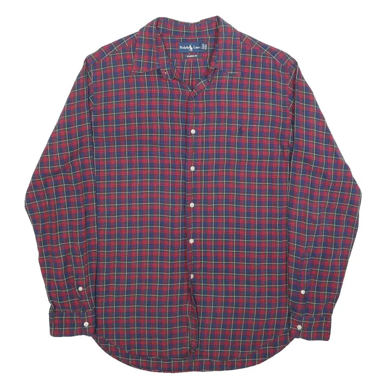 Ralph Lauren Mens Red & Green Check Shirt L Classic Fit Cotton Casual 1