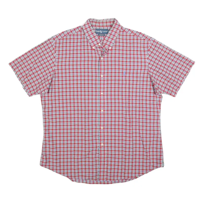 Ralph Lauren Mens Red & White Check Shirt L Cotton Short Sleeve Button 1