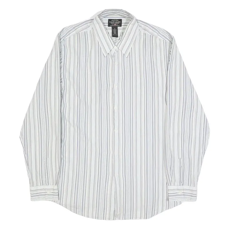 Ralph Lauren Mens White & Blue Stripe Cotton Shirt Xl Classic Button Shirt 1