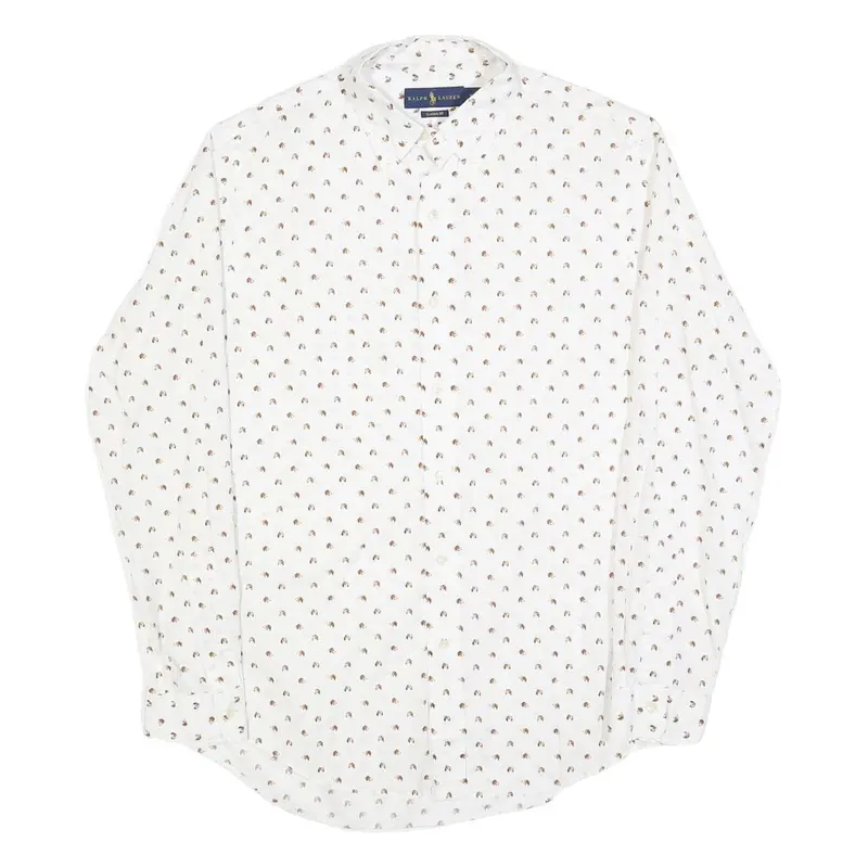 Ralph Lauren Mens White & Brown Pattern Cotton Blend Shirt M Classic Fit 1