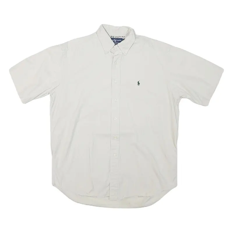 Ralph Lauren Mens White Short Sleeve Button Down Collar Shirt M Classic Polo 1