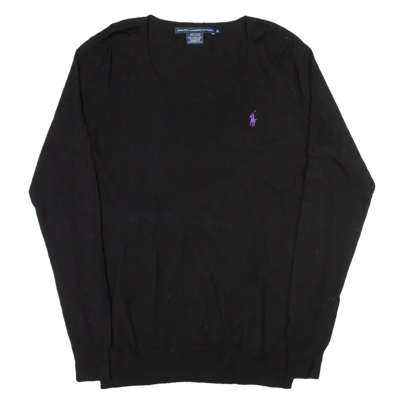 Ralph Lauren Sport Womens Jumper Black Tight Knit Wool Xl 1
