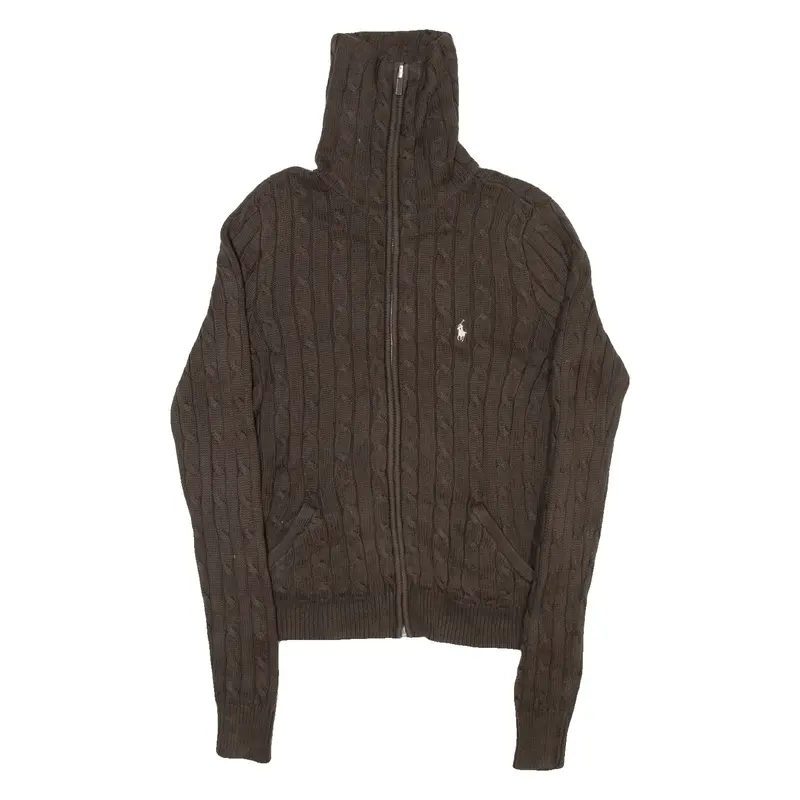 Ralph Lauren Sport Womens Jumper Brown High Neck Cable Knit M 1