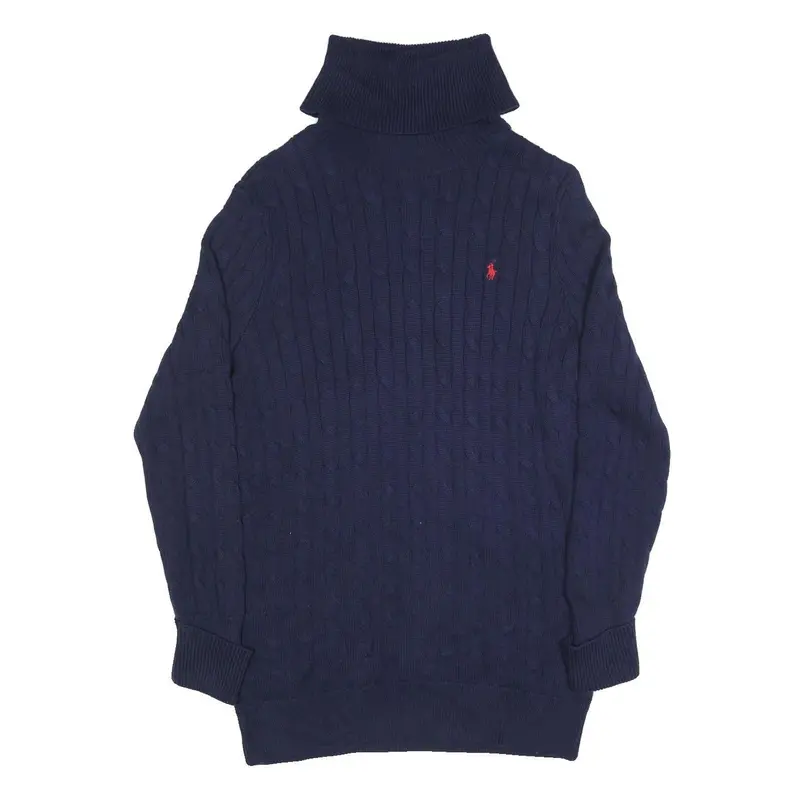 Ralph Lauren Sport Womens Navy Cable Knit Cotton Jumper Roll Neck Xl Slim 1