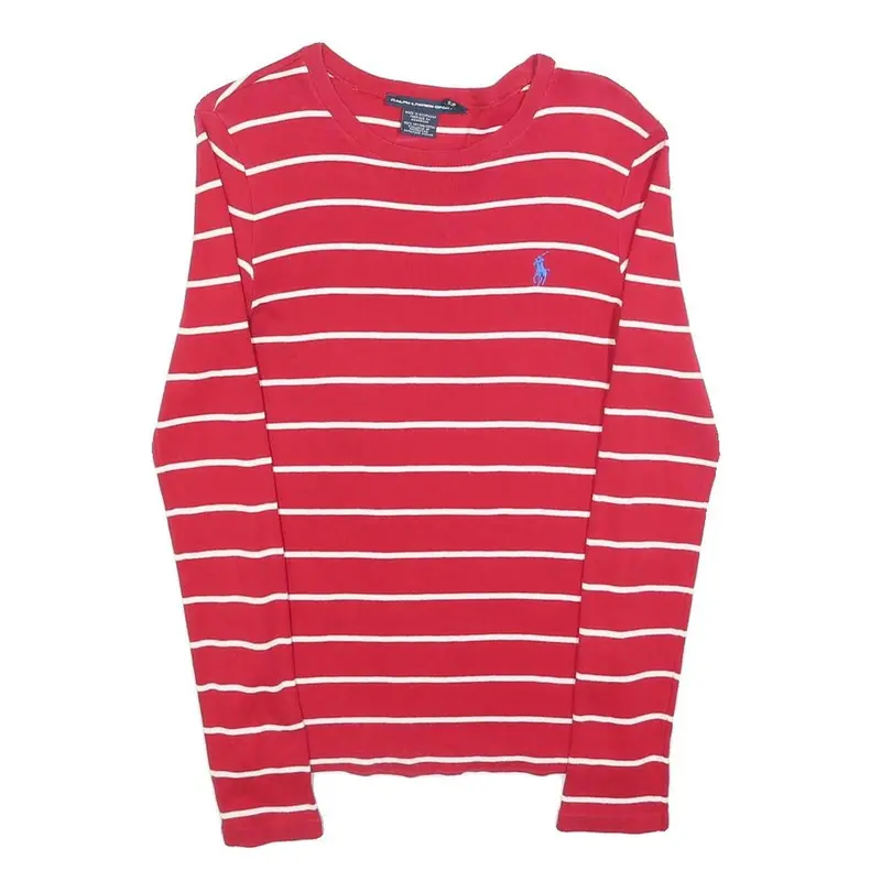 Ralph Lauren Sport Womens Red & White Patterned Jumper Crew Neck Basic Knit S 1