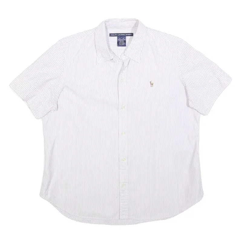 Ralph Lauren Sport Womens White & Grey Striped Shirt L Cotton Summer Casual 1