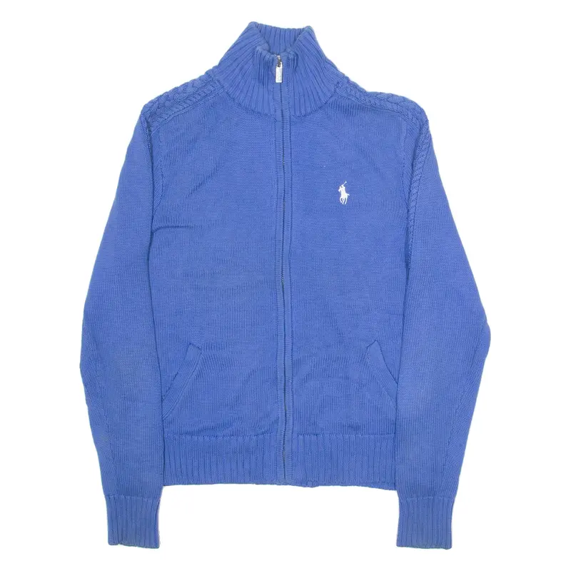 Ralph Lauren Womens Jumper Blue High Neck Tight Knit M 1