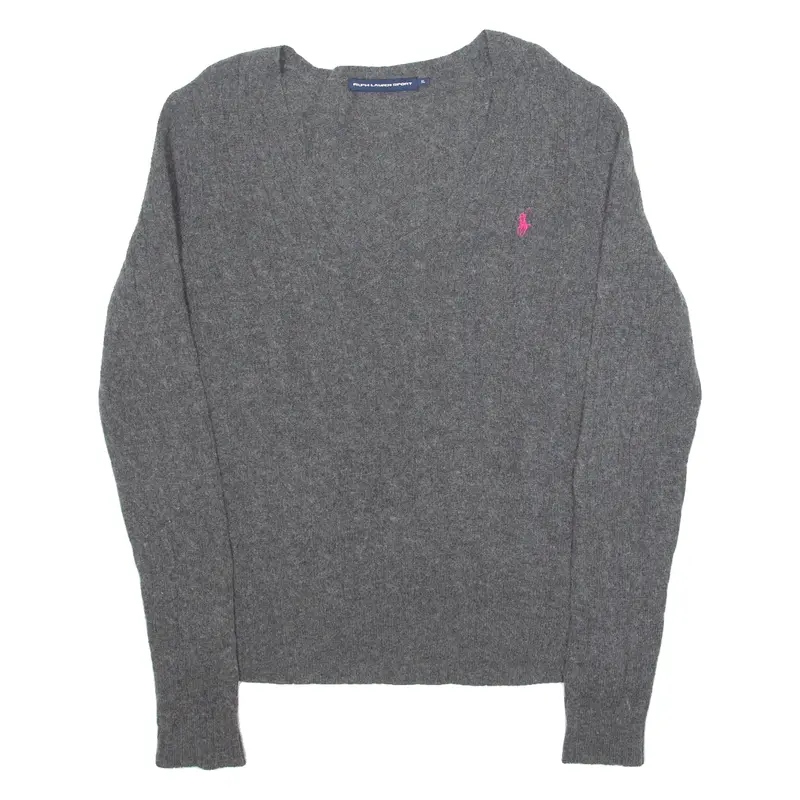 Ralph Lauren Womens Jumper Grey V-Neck Cable Knit Xl 1