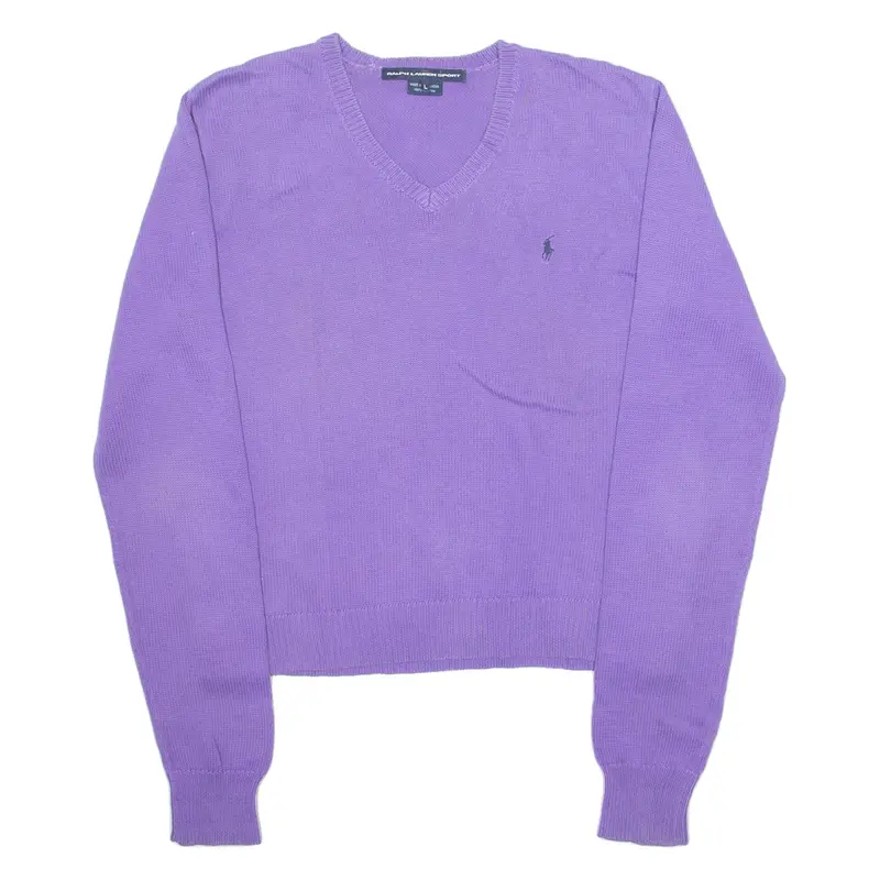 Ralph Lauren Womens Jumper Purple V-Neck Tight Knit L 1