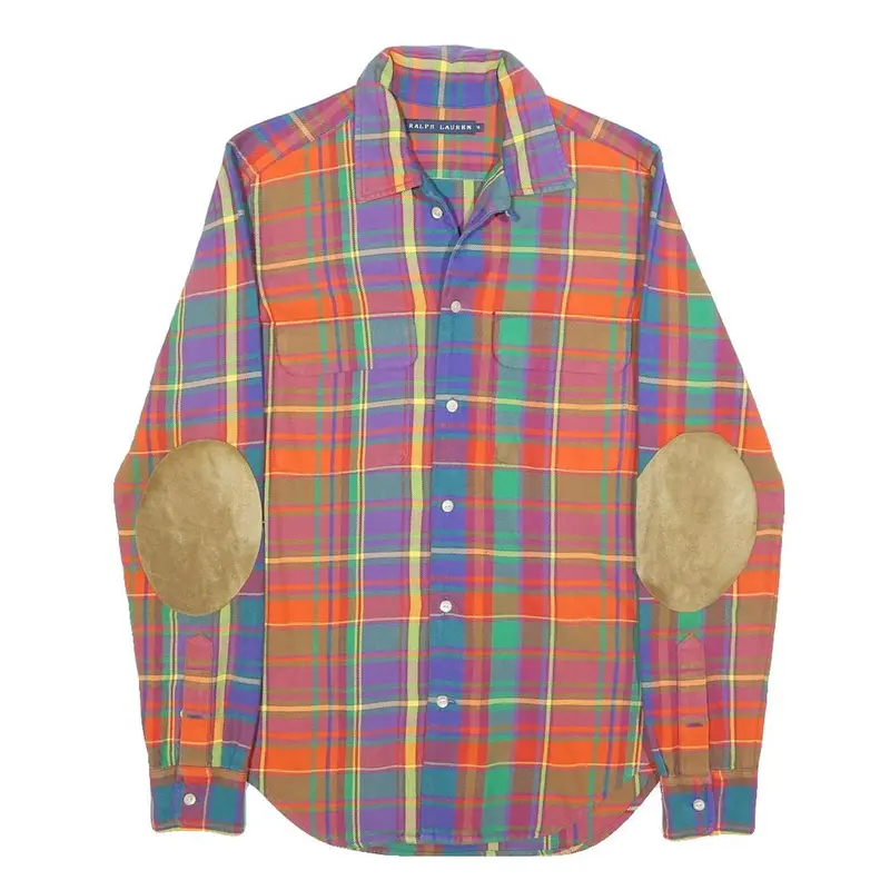 Ralph Lauren Womens Orange & Purple Plaid Shirt S Cotton Long Sleeve Button 1