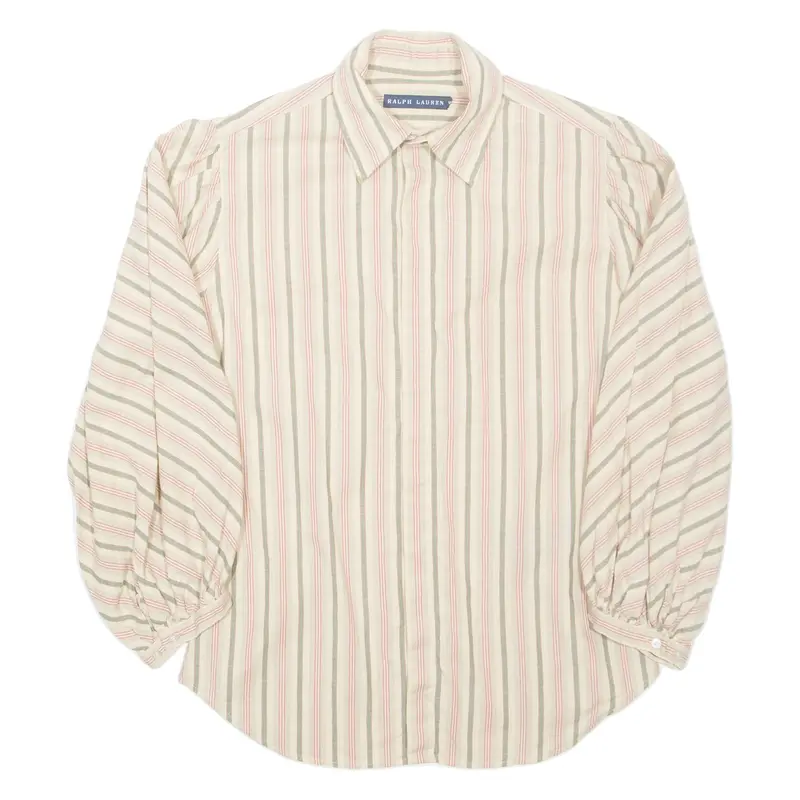 Ralph Lauren Womens Shirt Beige Pinstripe Long Sleeve Uk 4 1