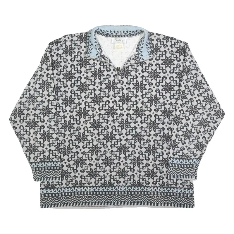 Raspberry Womens Grey & Blue Zip Neck L Fair Isle Knit Sweatshirt 1