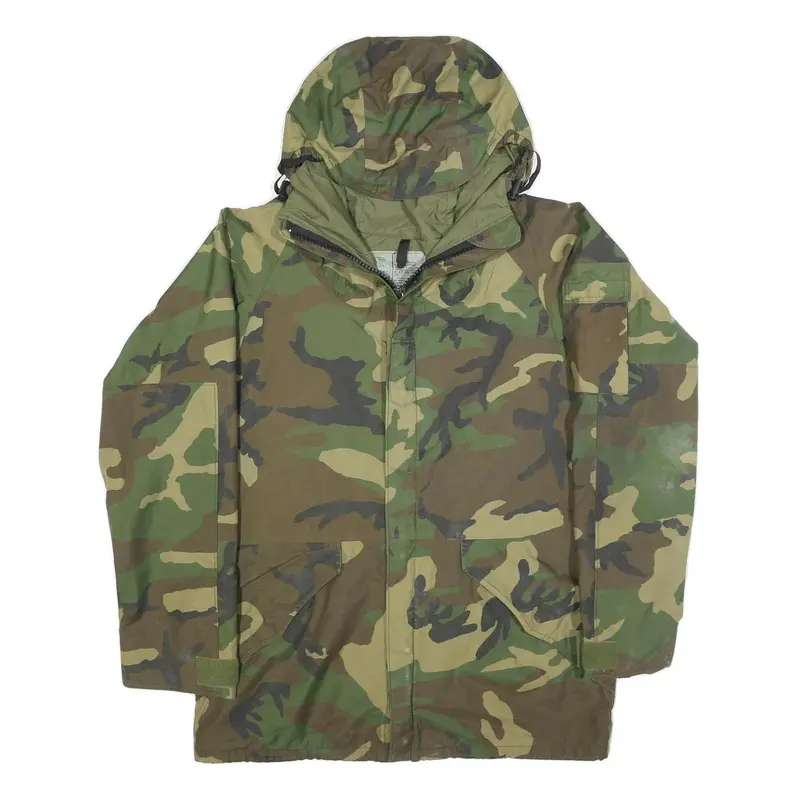 Raven Industries Mens Green & Brown Camouflage Outdoor Nylon Jacket M Zip Hooded 1