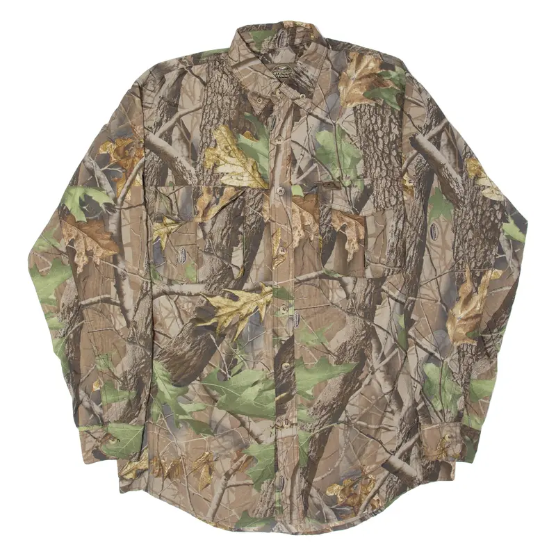 Realtree Mens Flannel Shirt Brown Nylon Camouflage Long Sleeve S 1