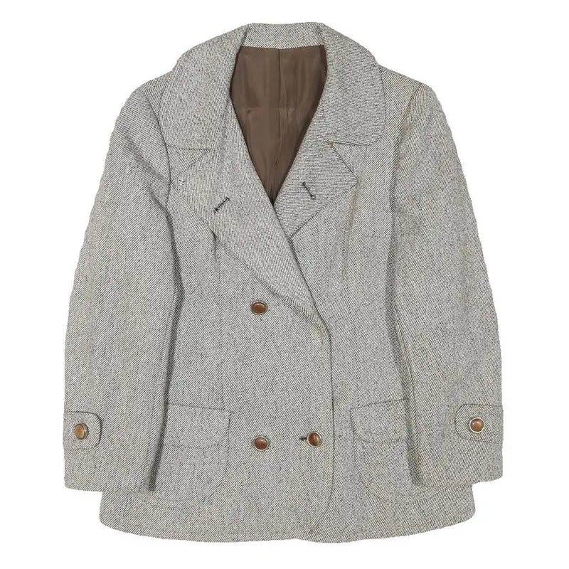 Rebecca Womens Grey Wool Blend Button Jacket S Woven Classic Stylish Warm 1