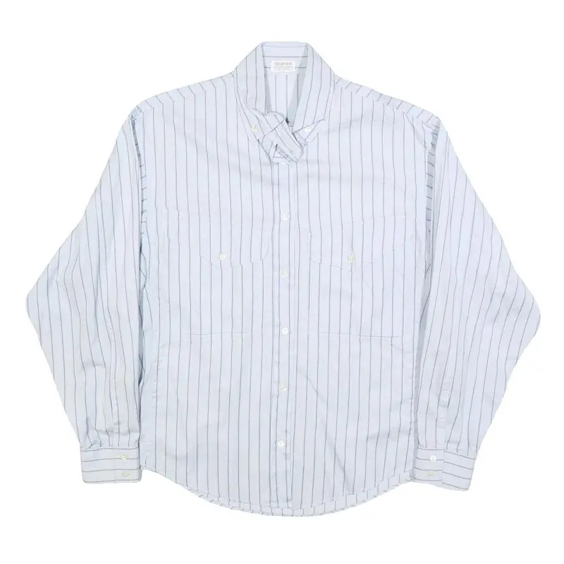 Redford Womens White & Blue Striped Shirt L Button Down Collar Cotton Blend 1