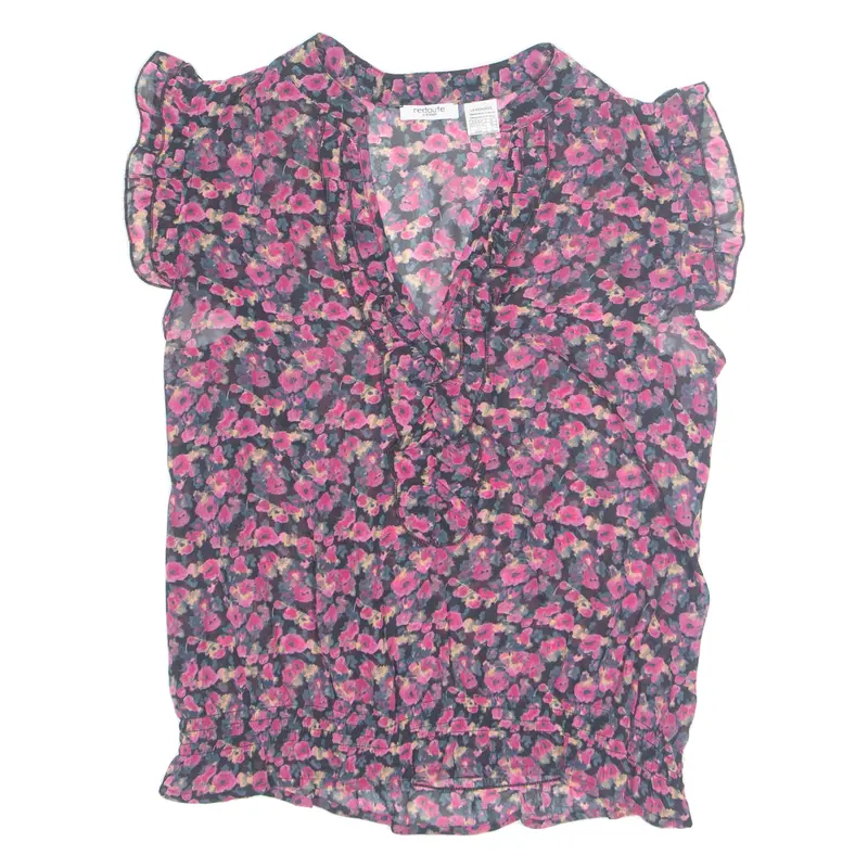 Redoute Sheer Womens Printed Blouse Pink V-Neck Floral Uk 10 1