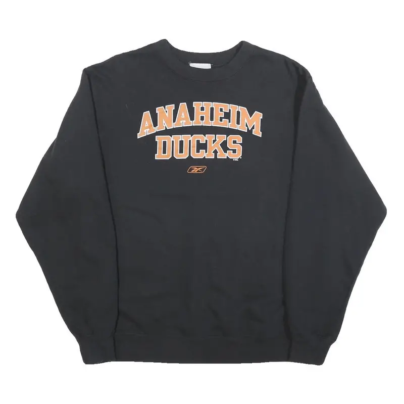 Reebok Boys Black Anaheim Ducks Crew Neck Xl Sweatshirt Cotton Blend Pullover 1