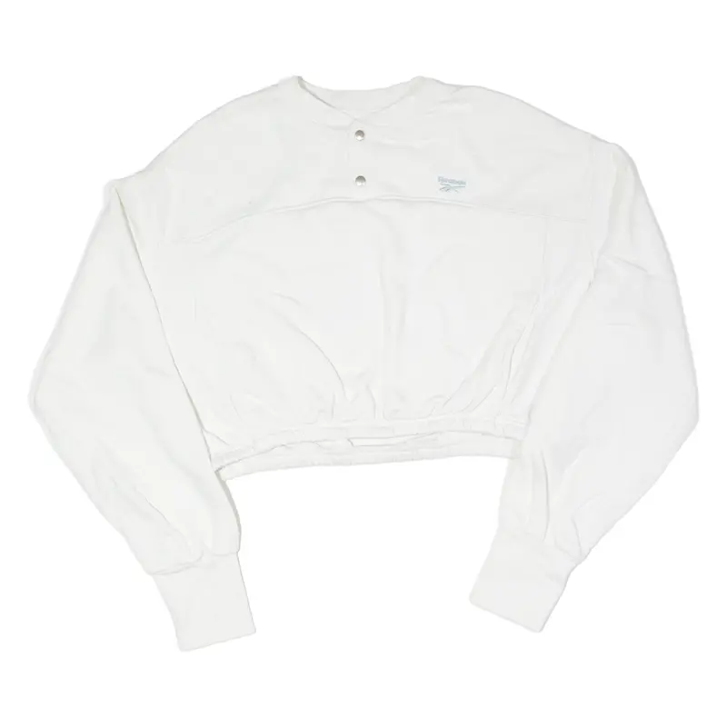 Reebok Cropped Womens Sweatshirt White Button Neck Uk 20 1