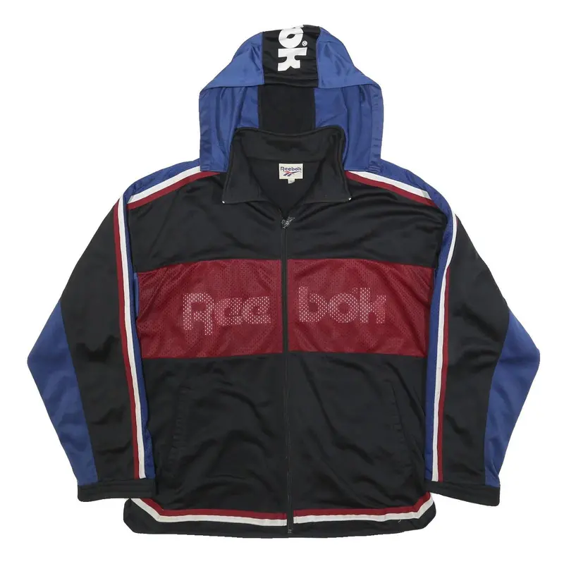 Reebok Mens Black & Blue Track Jacket L Polyester Blend Sports Style Zip Hooded 1