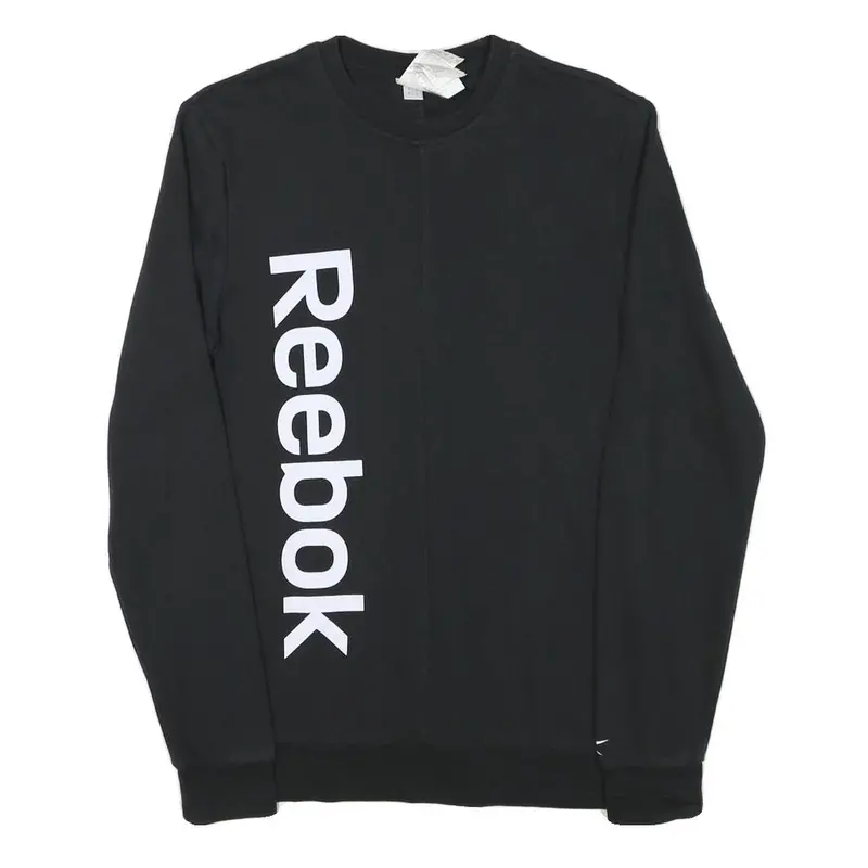 Reebok Mens Black Crew Neck S Cotton Blend Sweatshirt Large Logo Print 1