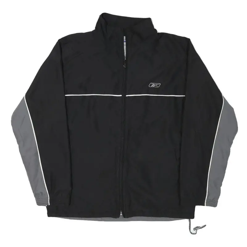 Reebok Mens Black & Grey Zip Front Track Jacket M Polyester Plain Sportswear 1