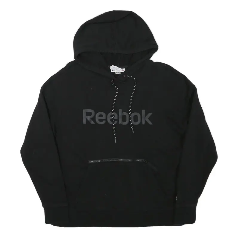 Reebok Mens Black Hoodie S Cotton Blend Pullover S Zip Pocket 1