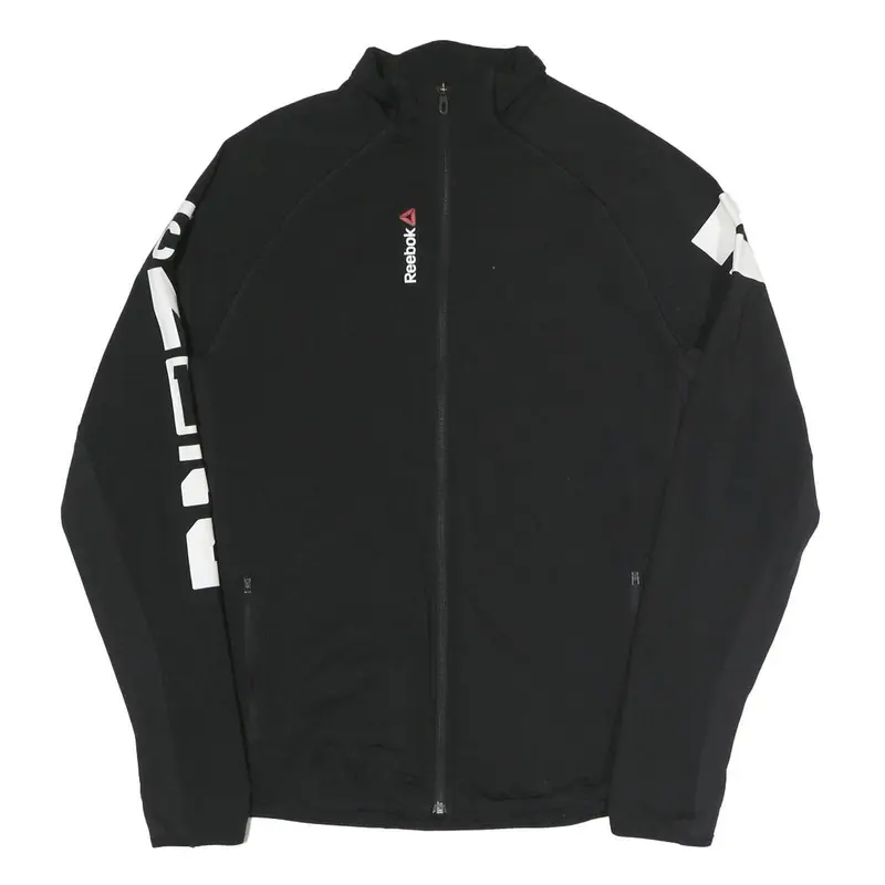 Reebok Mens Black Polyester Blend Track Jacket L Zip Printed Sleeve Activewear 1