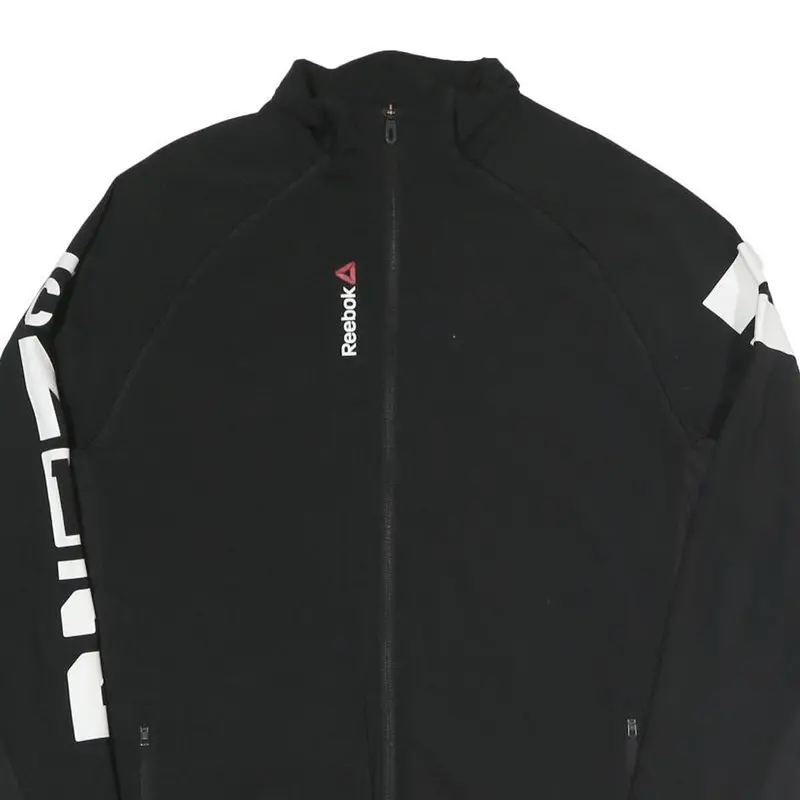 Reebok Mens Black Polyester Blend Track Jacket L Zip Printed Sleeve Activewear 2