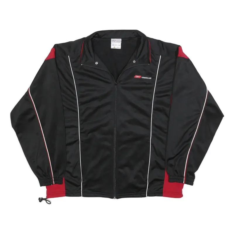 Reebok Mens Black & Red Track Jacket S Polyester Blend Zip Athletic Casual 1