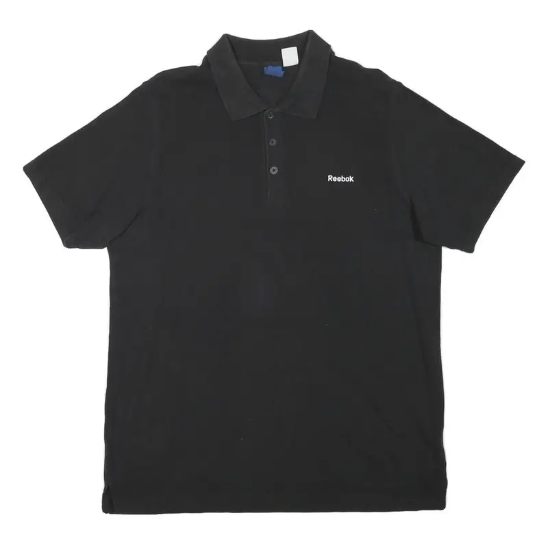 Reebok Mens Black Short Sleeve Plain Polo Shirt L Cotton Blend Casual Sportswear 1