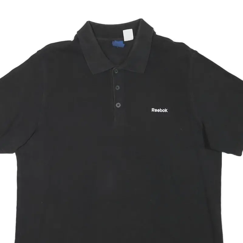 Reebok Mens Black Short Sleeve Plain Polo Shirt L Cotton Blend Casual Sportswear 2