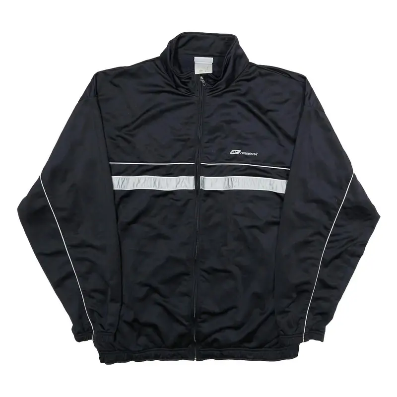 Reebok Mens Black & Silver Zip Up Jacket 2Xl Polyester Track Sportswear 1