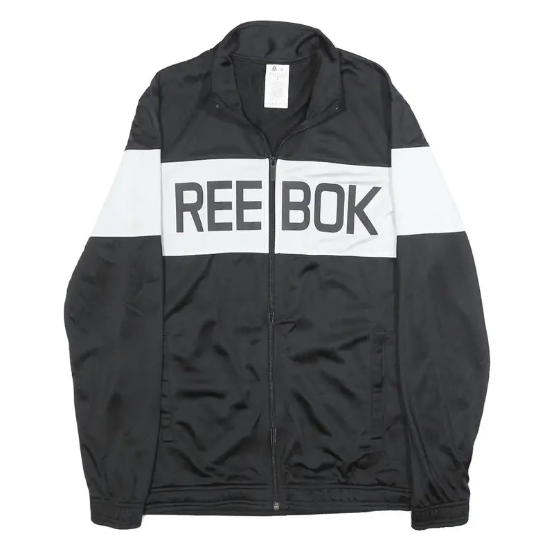 Reebok Mens Black & White Track Jacket M Polyester Zip Plain Sports Casual 1