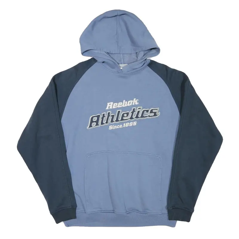 Reebok Mens Blue & Navy Pullover Hoodie S Athletics Logo Sweatshirt 1
