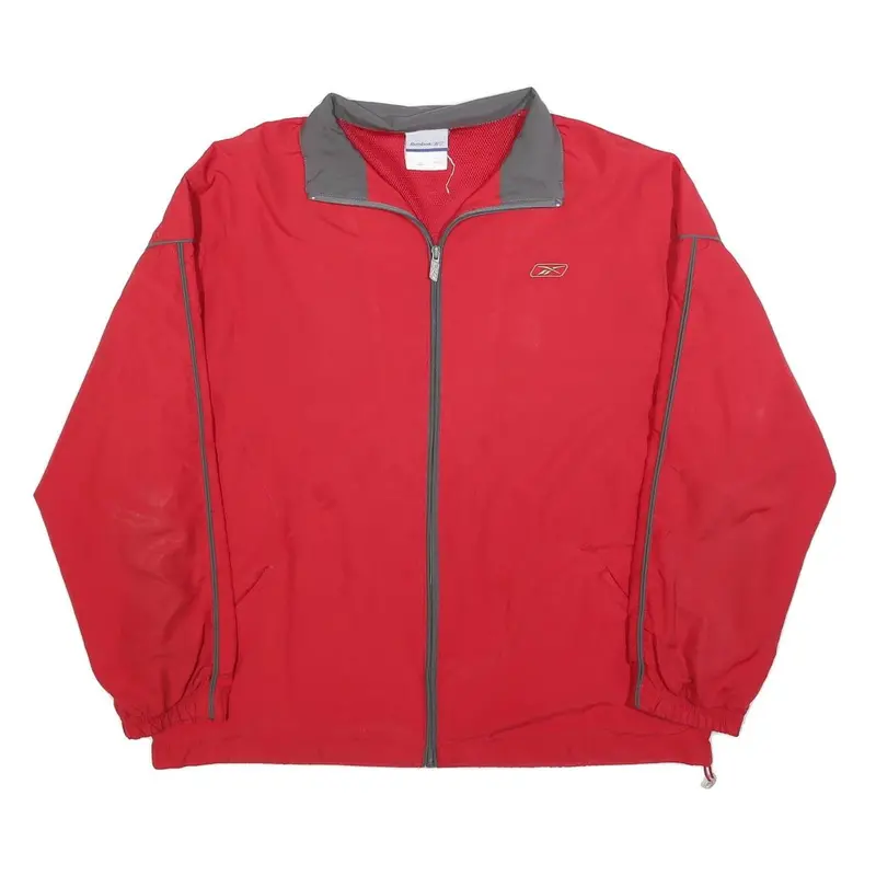 Reebok Mens Red & Grey Track Jacket S Nylon Plain Zip Athletic Casual Sportswear 1