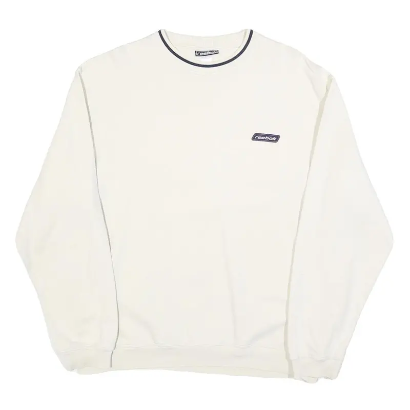 Reebok Mens White Crew Neck Sweatshirt M Cotton Blend Sports Casual Pullover 1