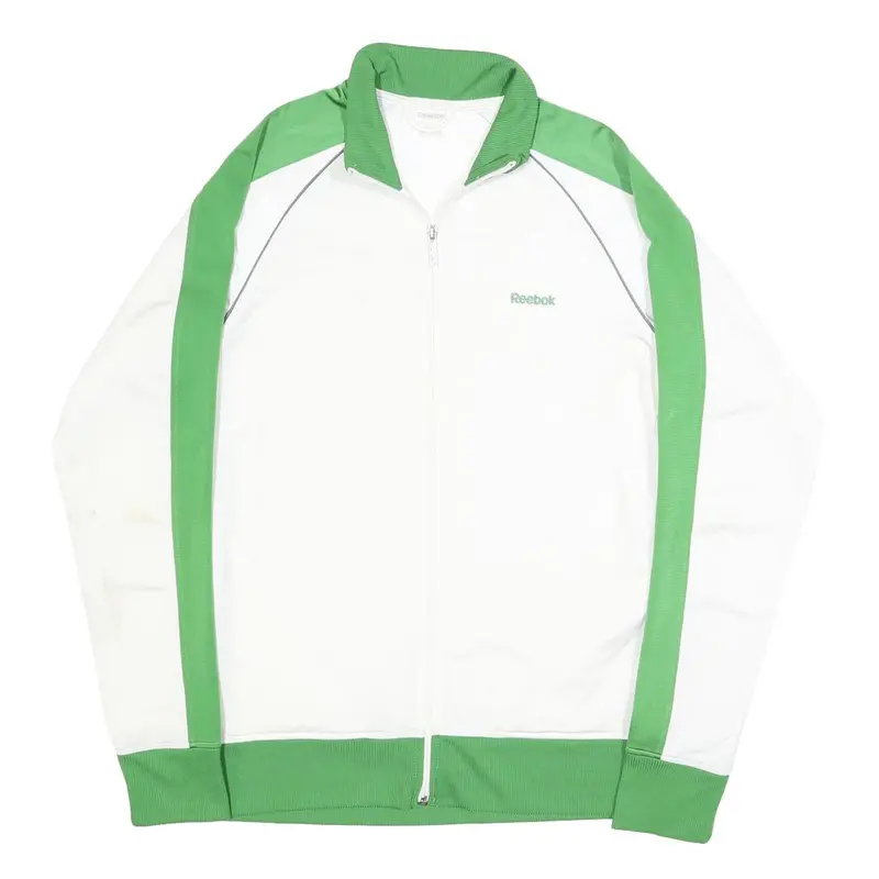Reebok Mens White & Green Track Jacket M Polyester Zip Casual Sportswear 1