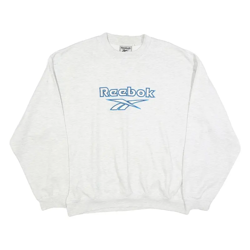 Reebok Mens White Xl Crew Neck Cotton Blend Sweatshirt Logo Embroidered 1