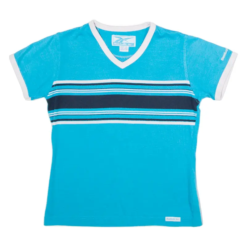 Reebok Striped Boys T-Shirt Blue 90S V-Neck 13-14Y 1