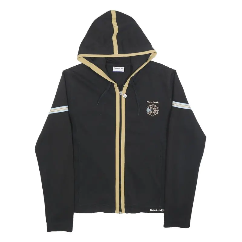 Reebok Womens Black & Beige Zip Up Hoodie M Casual Slim Fit Cotton Blend 1