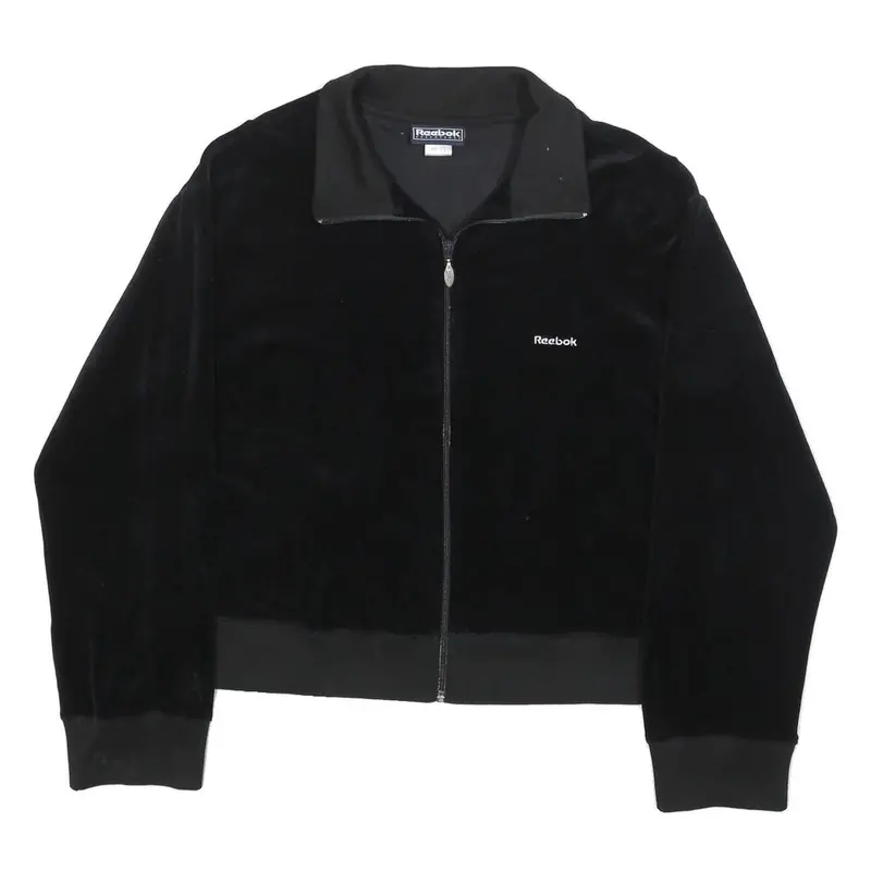Reebok Womens Black Jacket Uk 16 Cotton Blend Zip Plain Casual Sportswear 1