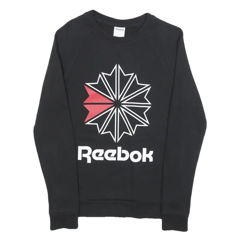 Reebok Womens Black Sweatshirt Crew Neck S Cotton Blend Pullover Casual 1