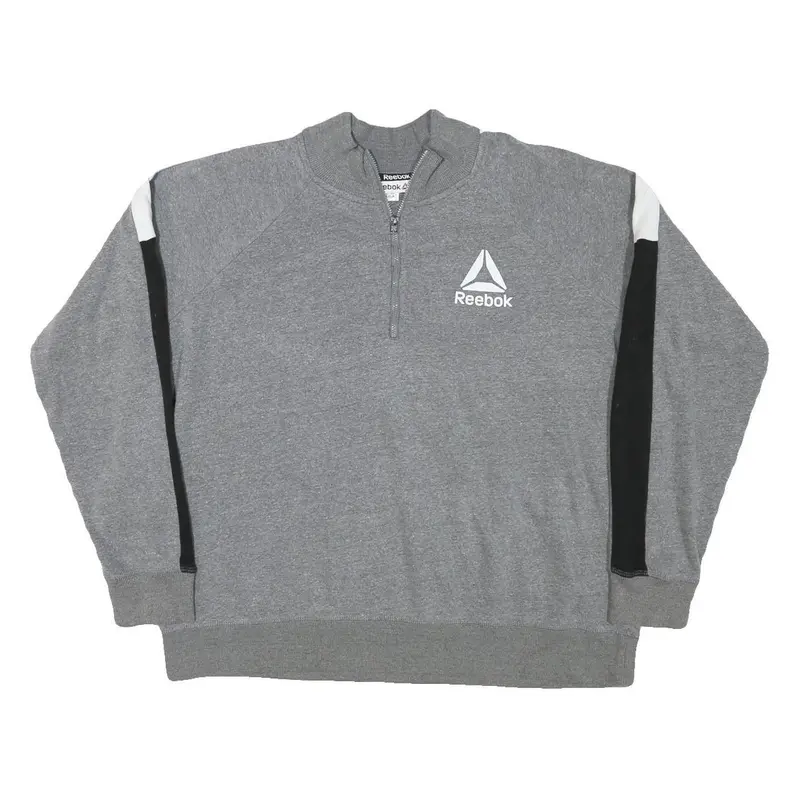 Reebok Womens Grey & Black 1/4 Zip Sweatshirt L Cotton Blend Casual Sportswear 1