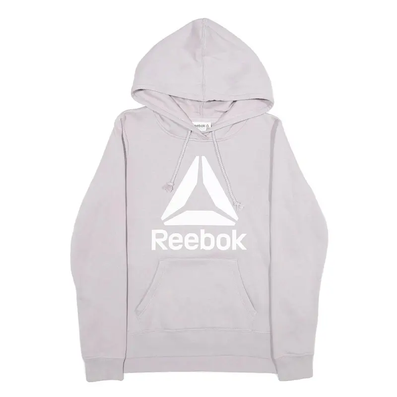 Reebok Womens Grey Hoodie S Cotton Blend Pullover Drawstring Hood Pocket 1