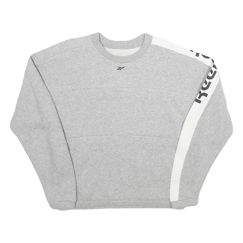 Reebok Womens Grey & White Sweatshirt Crew Neck L Cotton Blend Pullover 1